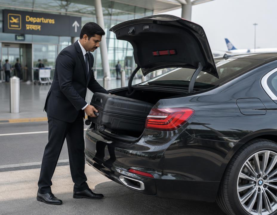 Chauffeur loading luggage at an airport